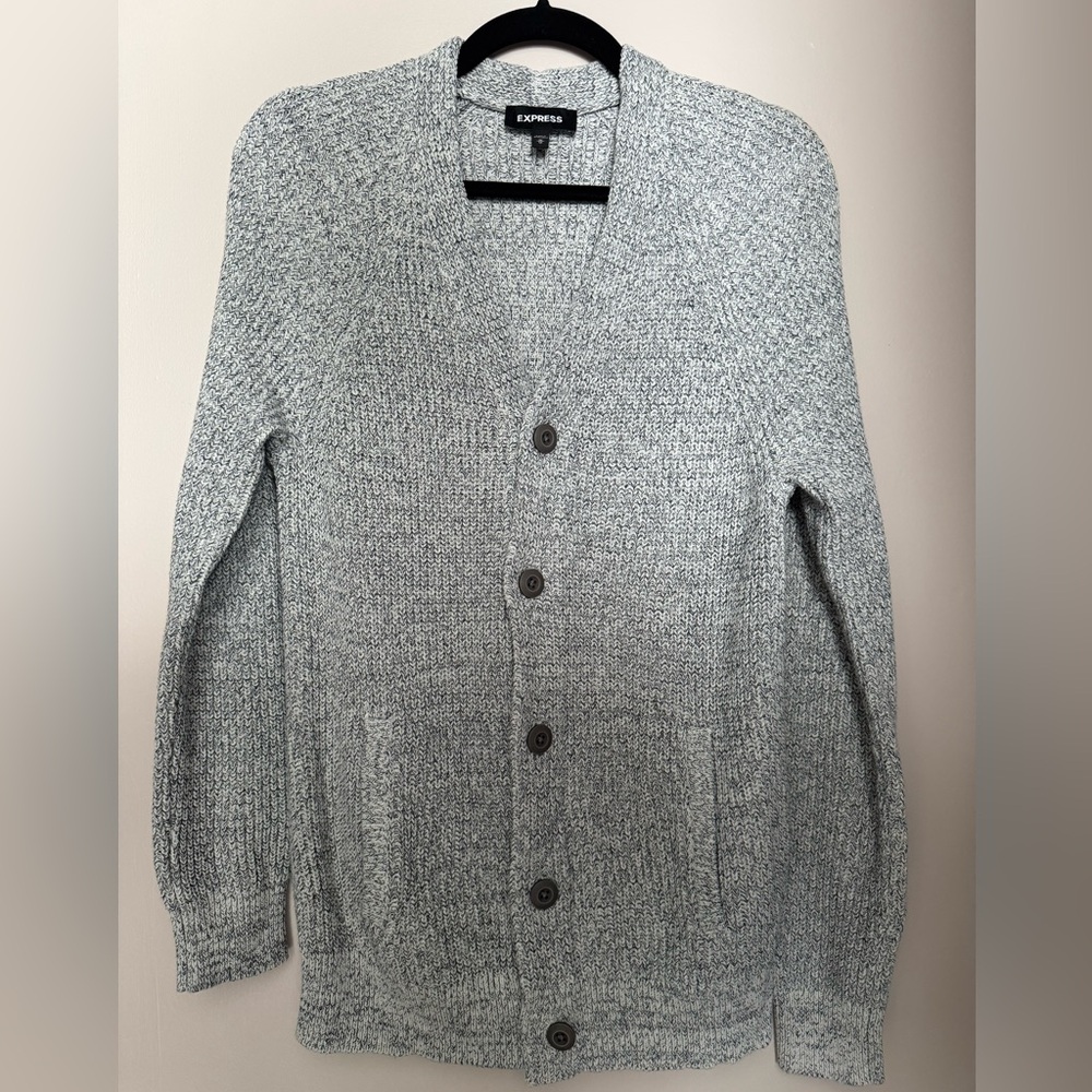 Express Men's Light Gray Cardigan Sweater